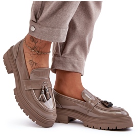 Mocasines de charol con flecos, beige oscuro Velenase 8