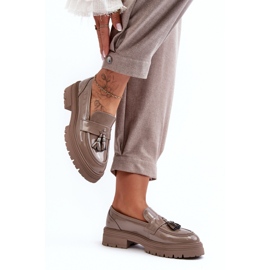 Mocasines de charol con flecos, beige oscuro Velenase 4
