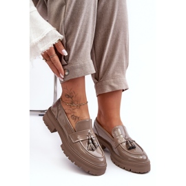 Mocasines de charol con flecos, beige oscuro Velenase 7