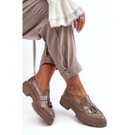 Mocasines de charol con flecos, beige oscuro Velenase 6
