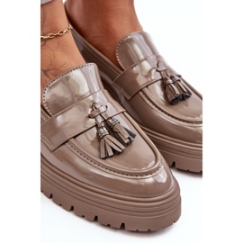 Mocasines de charol con flecos, beige oscuro Velenase 5