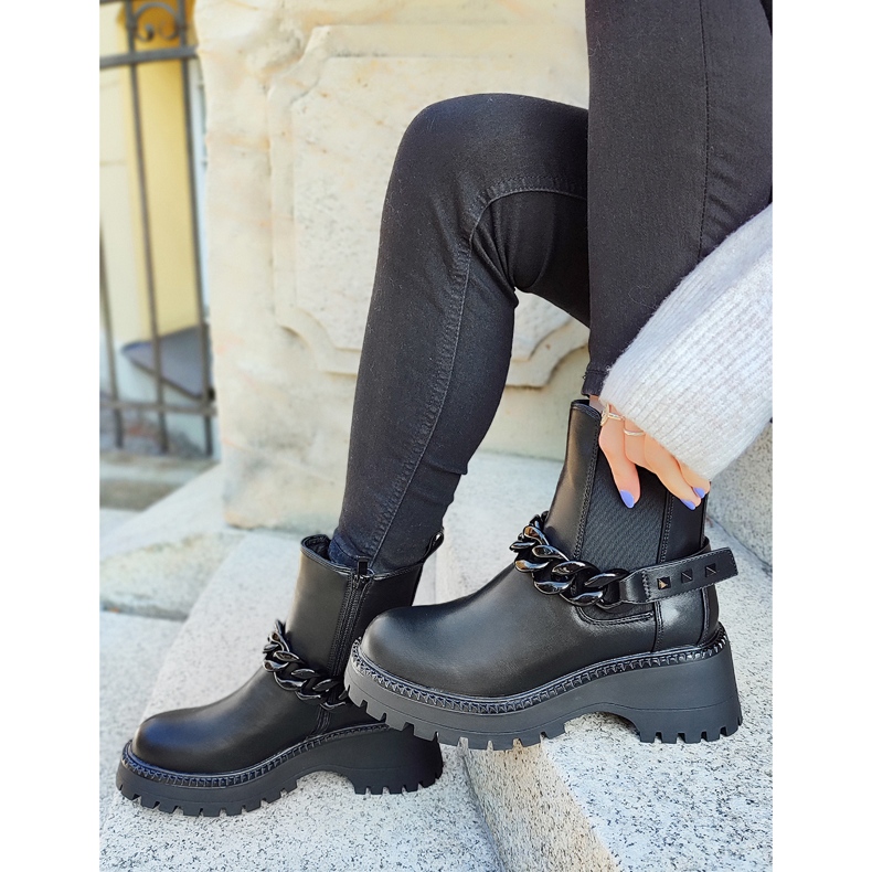 Botas Chelsea de mujer trabajadora negras con cadena desmontable negro 1