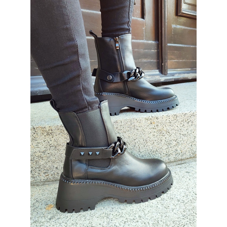 Botas Chelsea de mujer trabajadora negras con cadena desmontable negro 2