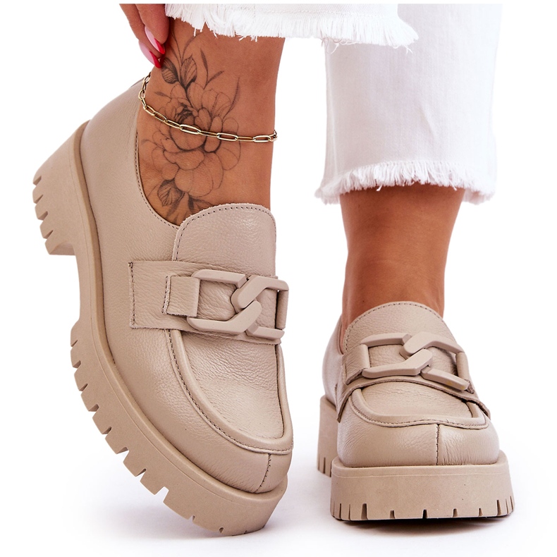 Lemar Zapatos de cuero de moda mocasines beige 4