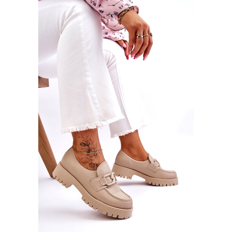 Lemar Zapatos de cuero de moda mocasines beige 2