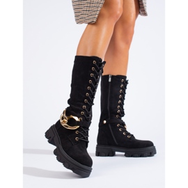Botas de ante con cordones para mujer Shelovet negro 2