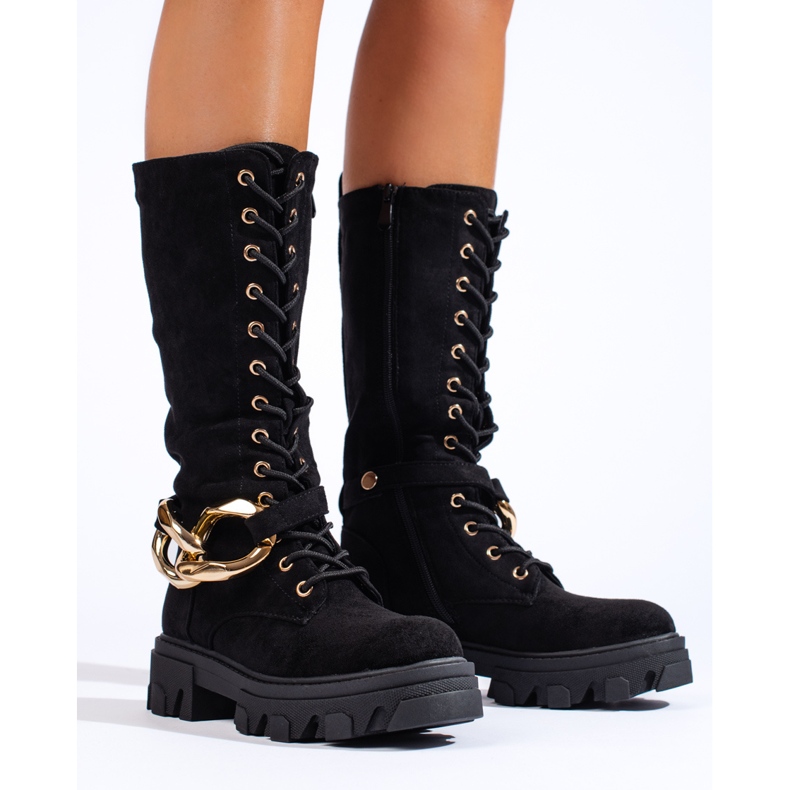 Botas de ante con cordones para mujer Shelovet negro 1