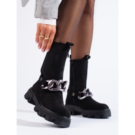 Botines Chelsea altos de ante con cadena Shelovet negro 1