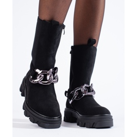 Botines Chelsea altos de ante con cadena Shelovet negro 2