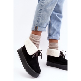 Botas de nieve con plataforma y abrigo de piel de oveja, Negro Olimuka 1