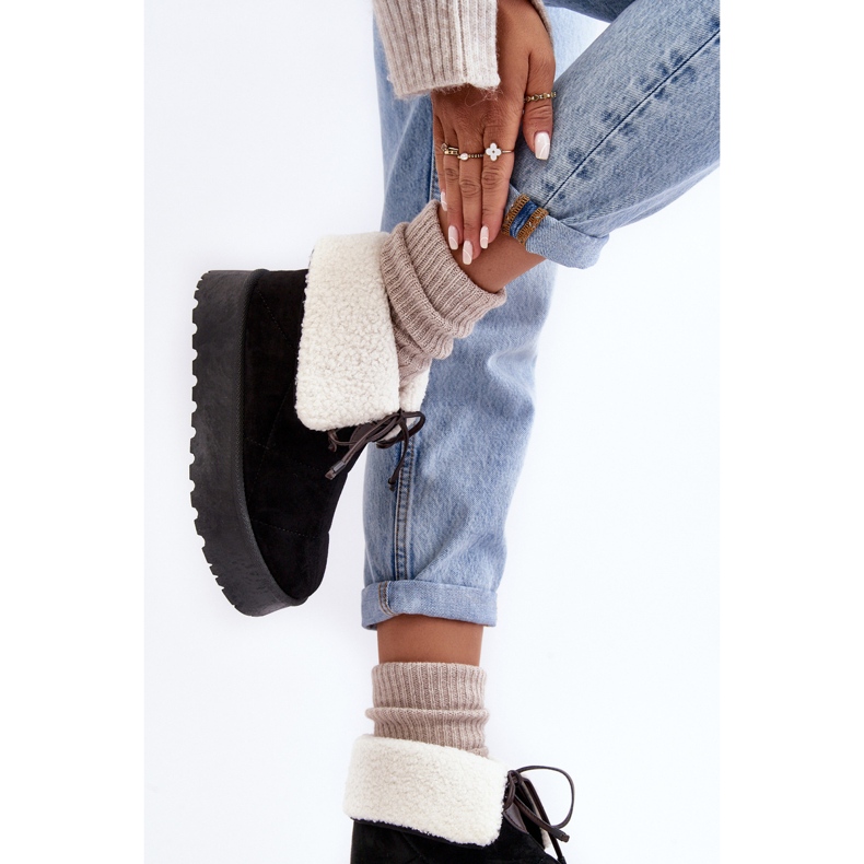 Botas de nieve con plataforma y abrigo de piel de oveja, Negro Olimuka 2