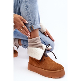 Botas de nieve con plataforma y piel de oveja Camel Olimuka marrón 5