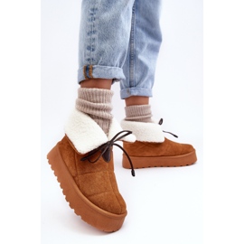 Botas de nieve con plataforma y piel de oveja Camel Olimuka marrón 3