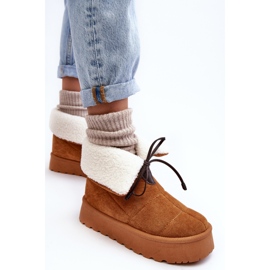 Botas de nieve con plataforma y piel de oveja Camel Olimuka marrón 4
