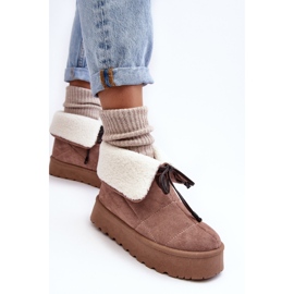 Botas de nieve Olimuka beige con plataforma y abrigo de piel de oveja 3