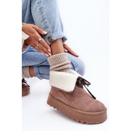 Botas de nieve Olimuka beige con plataforma y abrigo de piel de oveja 7