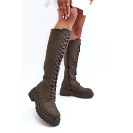 PS1 Botas con cordones y aislamiento, botas por encima de la rodilla, verde oscuro, Bergdis 1