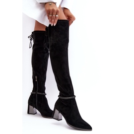 S.Barski Botas de tacón alto por encima de la rodilla para mujer D&amp;A MR870-65 Negro 5