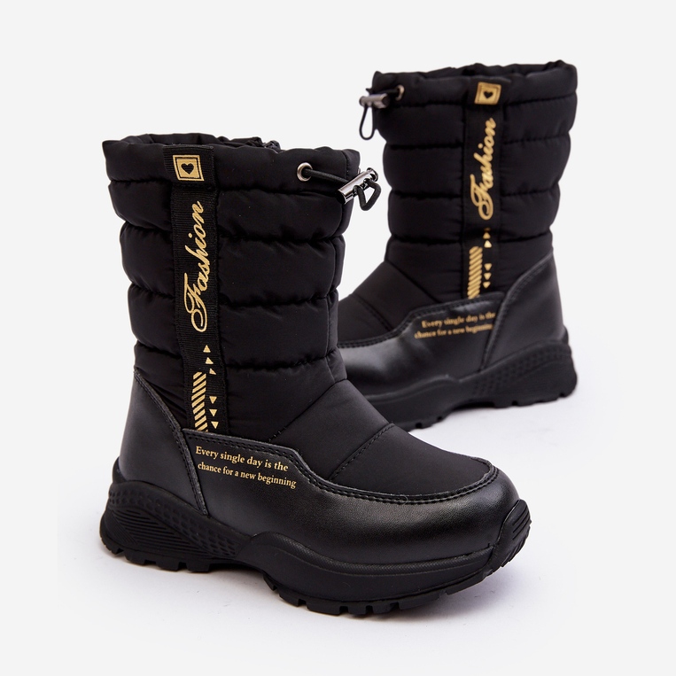 Botas de nieve para niños con aislamiento de lana y cremallera Negro Delhi 1