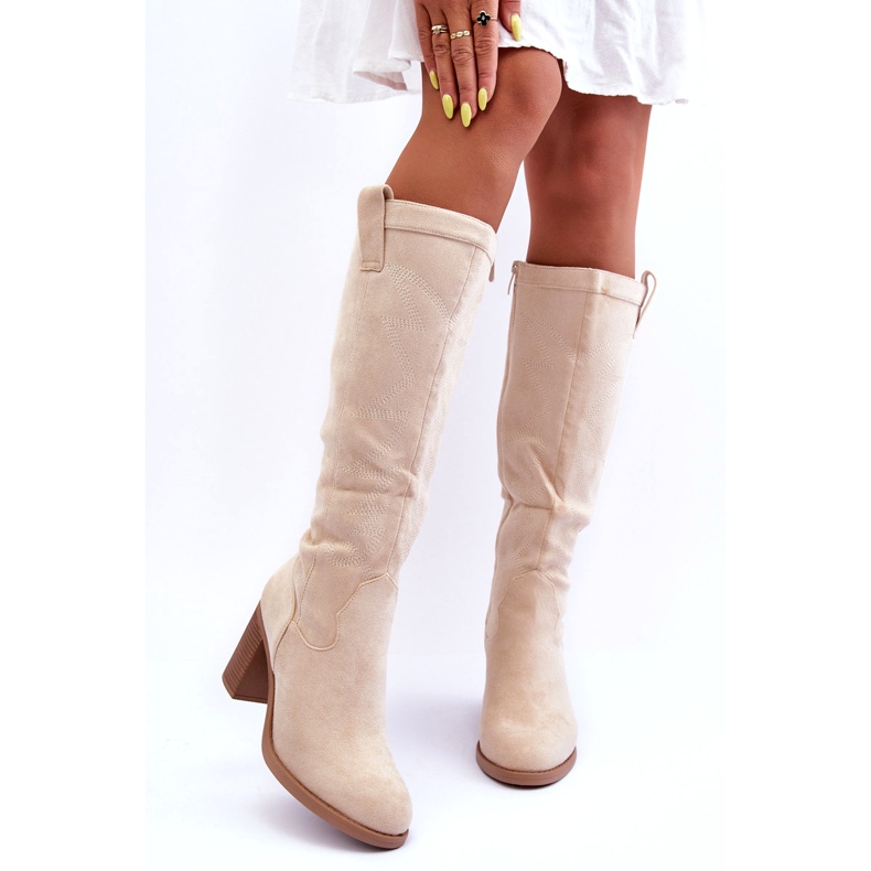 Day-Vine Botas de tacón alto de ante para mujer Beige claro Khabira 1