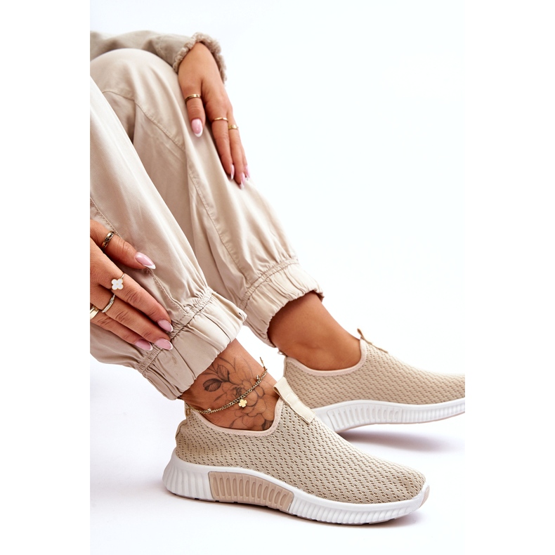 Zapatillas deportivas clásicas sin cordones para mujer, color beige 1