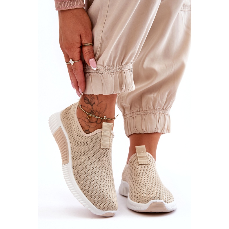 Zapatillas deportivas clásicas sin cordones para mujer, color beige 2