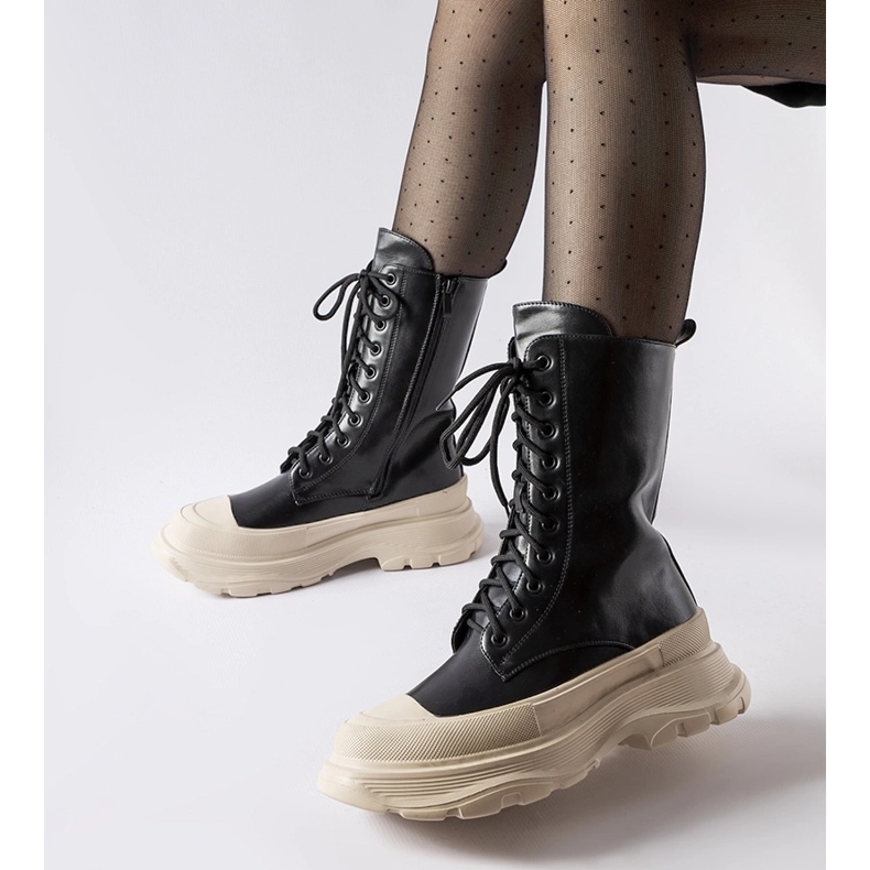 Zapatos de trabajo negros con suela gruesa Crosia beige. 1