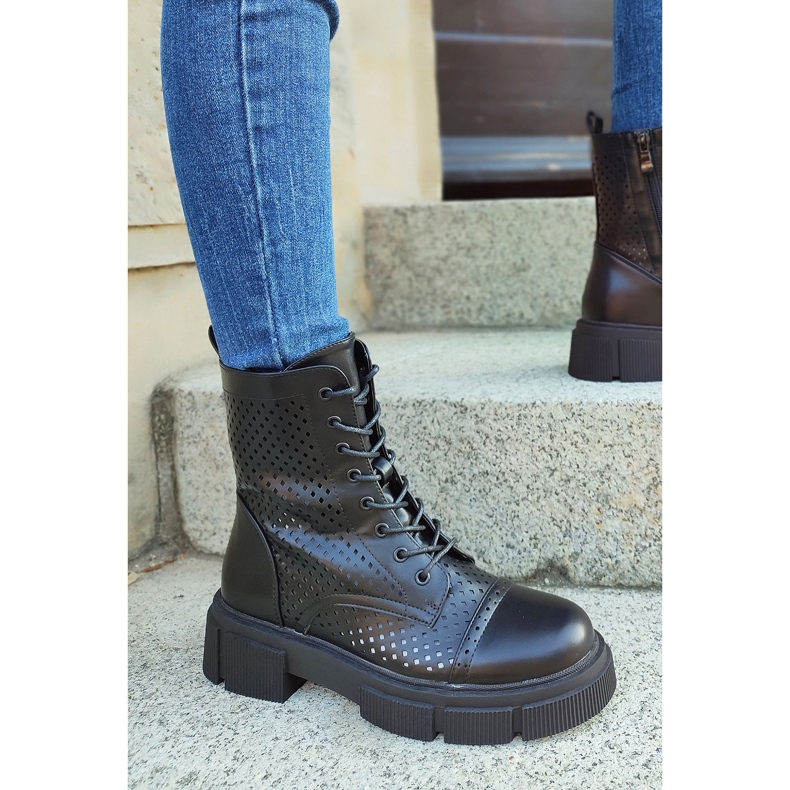 Botines mujer calados negros con cordones 2 Botines mujer calados negros con cordones 2