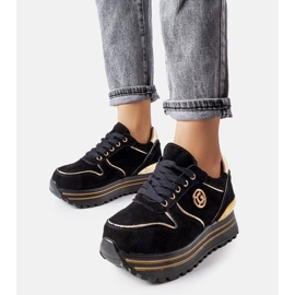 Zapatillas con plataforma negras y doradas de Therrien negro 3