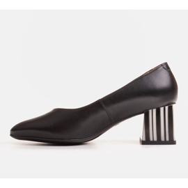Marco Shoes Salón de piel negra con tacón de rayas cebra negro 2