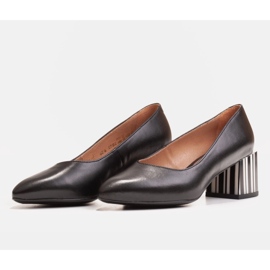 Marco Shoes Salón de piel negra con tacón de rayas cebra negro 5