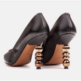 Marco Shoes Stilettos de piel hechos de piel flor suave con piedras negro 8