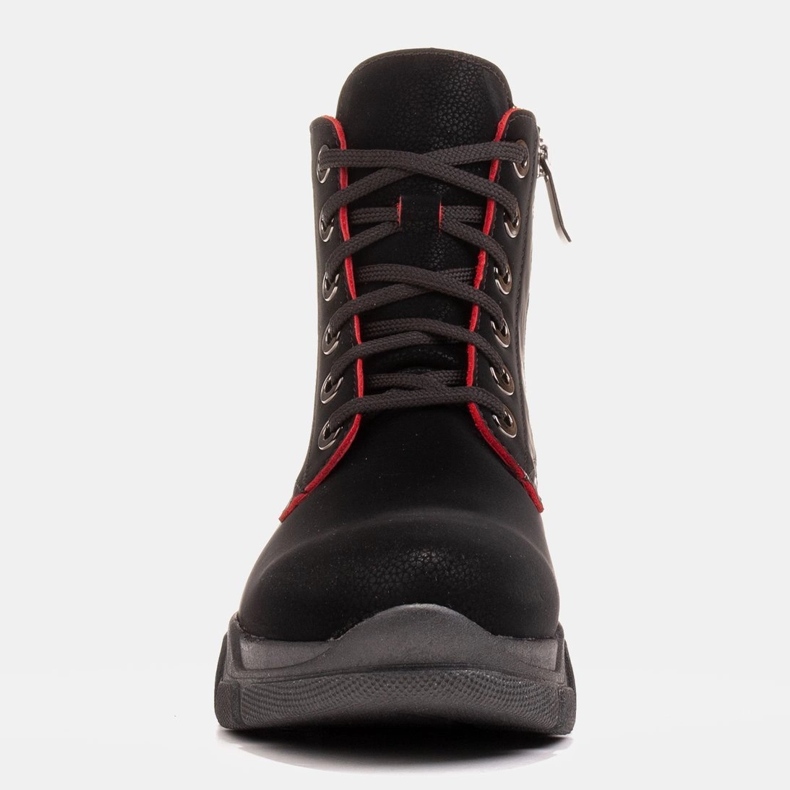 Marco Shoes Botas de mujer de piel negra con bordes rojos negro 1