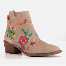 Marco Shoes Botas beige de ante natural con estampado floral 2