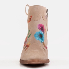 Marco Shoes Botas beige de ante natural con estampado floral 3