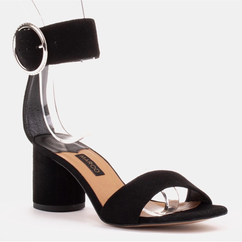 Marco Shoes Sandalias de piel para mujer con hebilla decorativa negro 1