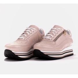 Marco Shoes Zapatillas de suela gruesa de cuero natural rosado 4