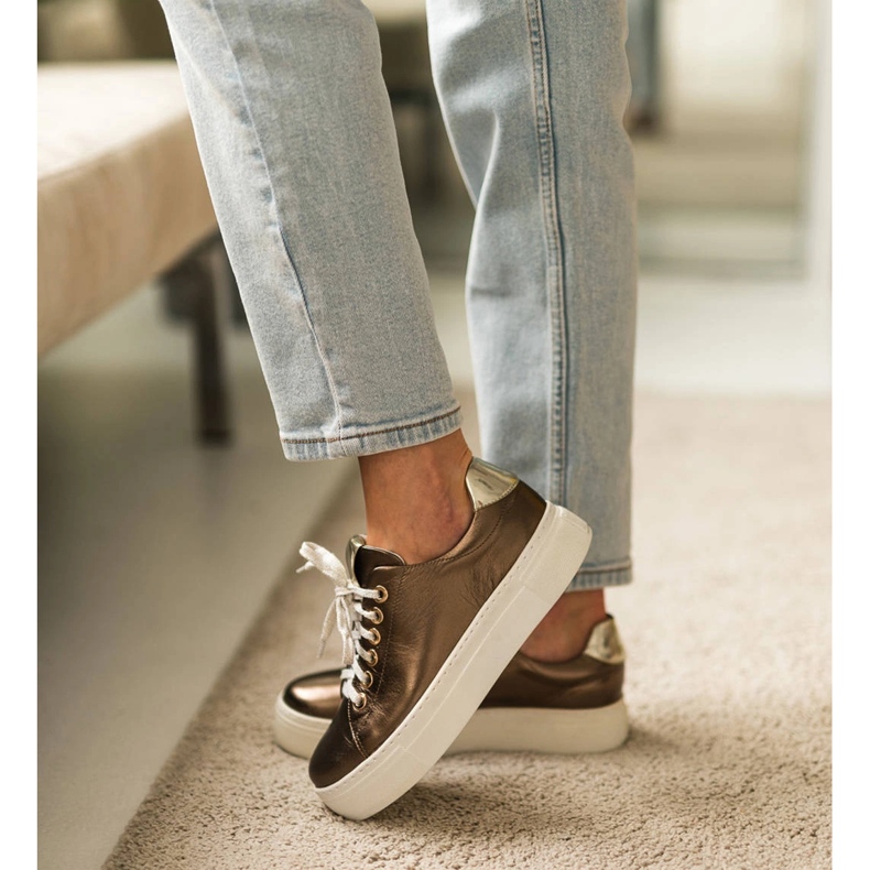 Marco Shoes Zapatillas de mujer de piel auténtica con suela gruesa dorado 1