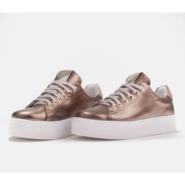 Marco Shoes Zapatillas de mujer de piel auténtica con suela gruesa dorado 6