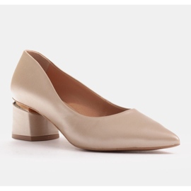 Marco Shoes Zapatos de salón de piel auténtica con detalle de tacón plateado beige 2