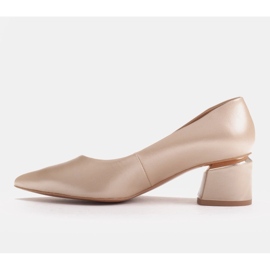 Marco Shoes Zapatos de salón de piel auténtica con detalle de tacón plateado beige 1