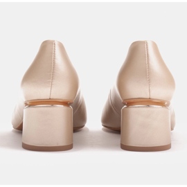 Marco Shoes Zapatos de salón de piel auténtica con detalle de tacón plateado beige 5