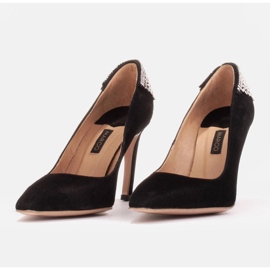 Marco Shoes Tacones de ante con cristales negro 4