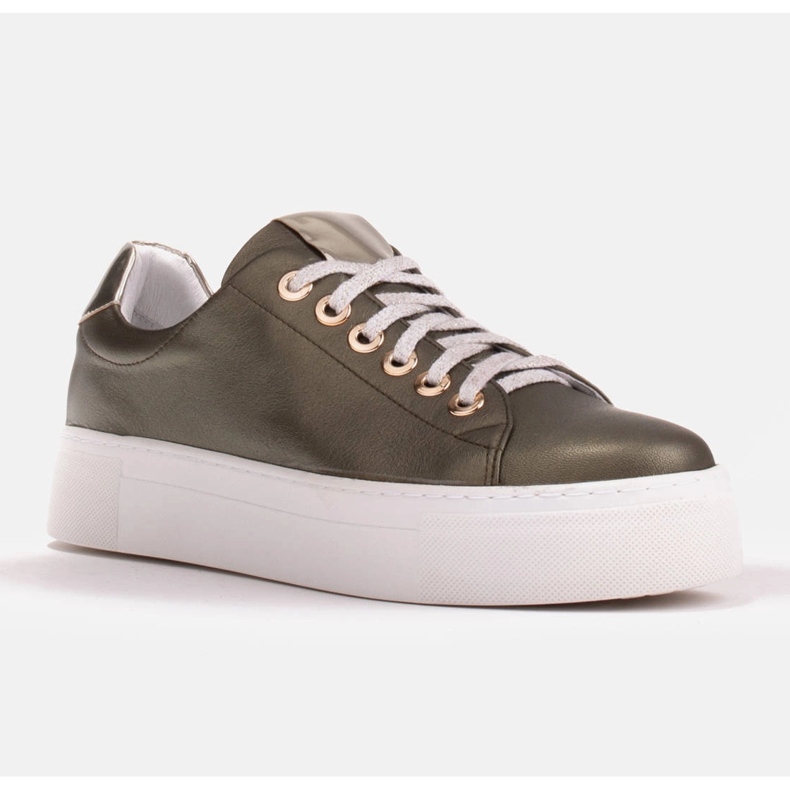 Marco Shoes Zapatillas de mujer de piel auténtica con suela gruesa verde 1