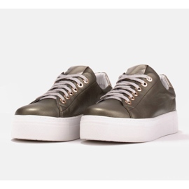 Marco Shoes Zapatillas de mujer de piel auténtica con suela gruesa verde 6