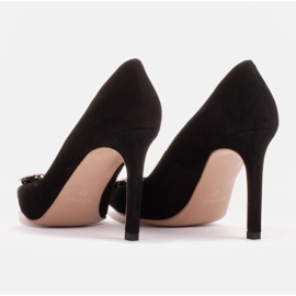 Marco Shoes Tacones de ante con adorno de cristal negro 5