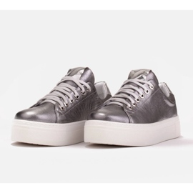 Marco Shoes Zapatillas de mujer de piel auténtica con suela gruesa marrón plata 3