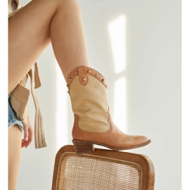 Marco Shoes Bota campera en combinación de piel y tela de lino 2186B + J-003-1266-4 beige 1