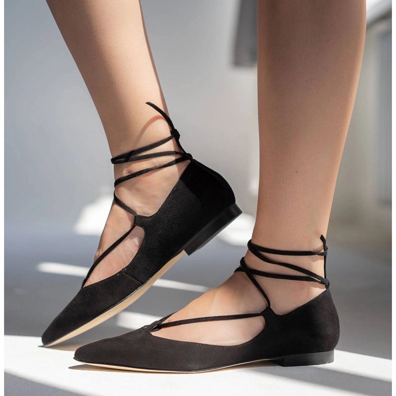 Marco Shoes Bailarinas de ante con tira alrededor negro 1