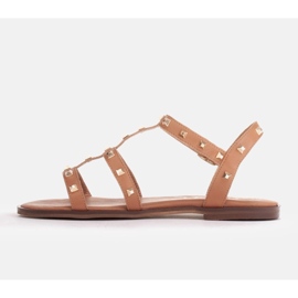 Marco Shoes Sandalias de piel con tachuelas doradas marrón 5